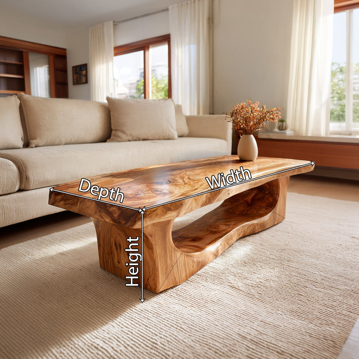 Organic Sculptural Coffee Table With Open Carved Base