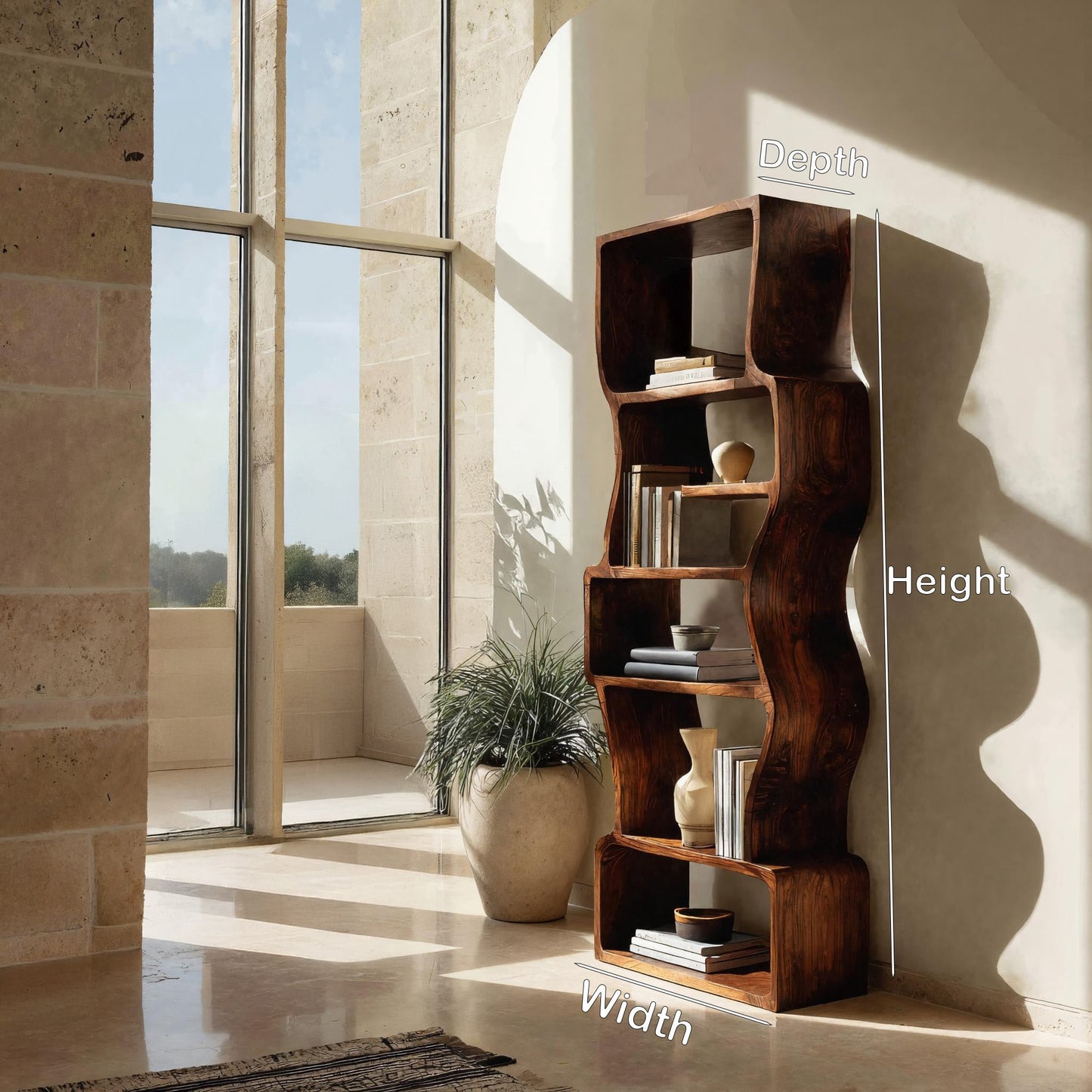 Organic Sculptural Wooden Bookcase For Modern Home Kitchnce