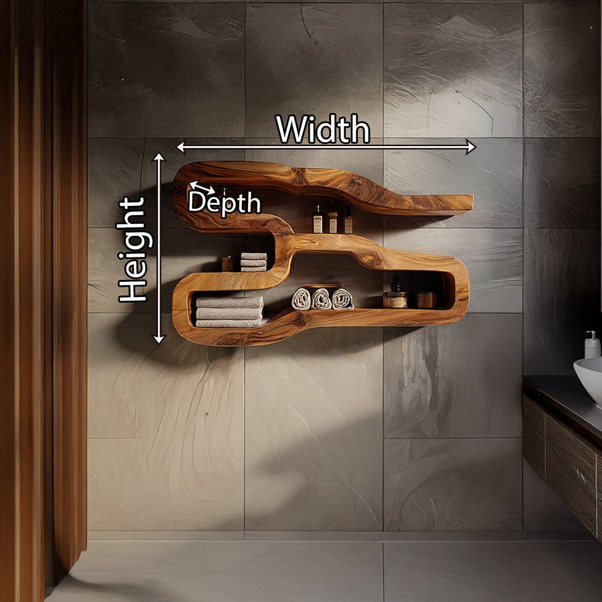 Sculptural Wall Mounted Shelf with Flowing Organic Form
