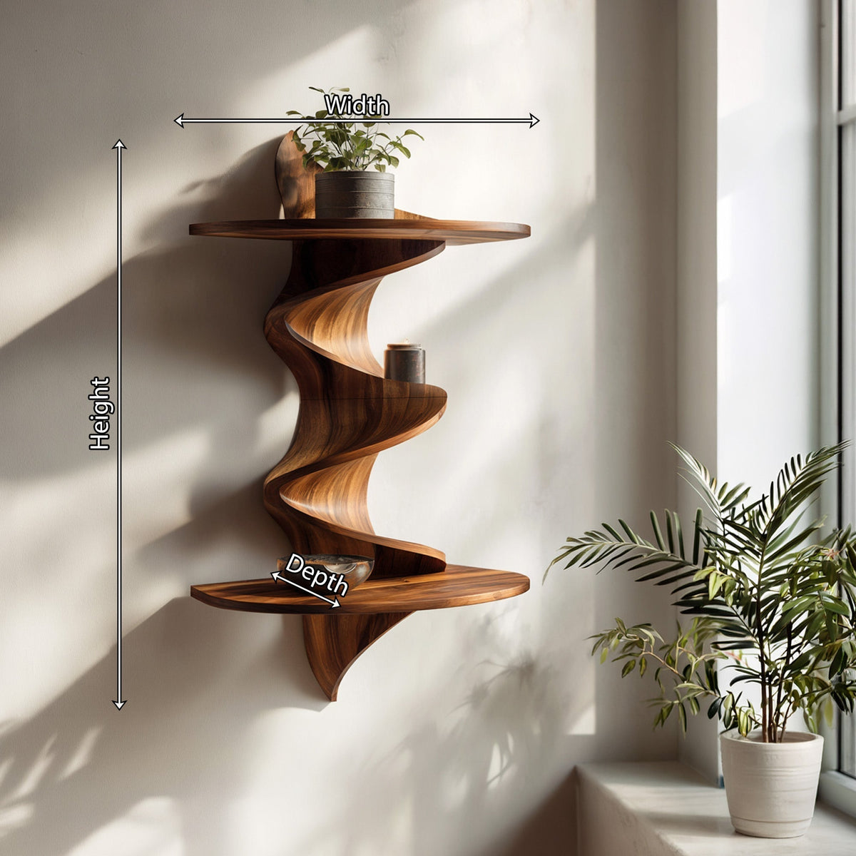Sculptural Wave Wall Mounted Shelf in Natural Wood