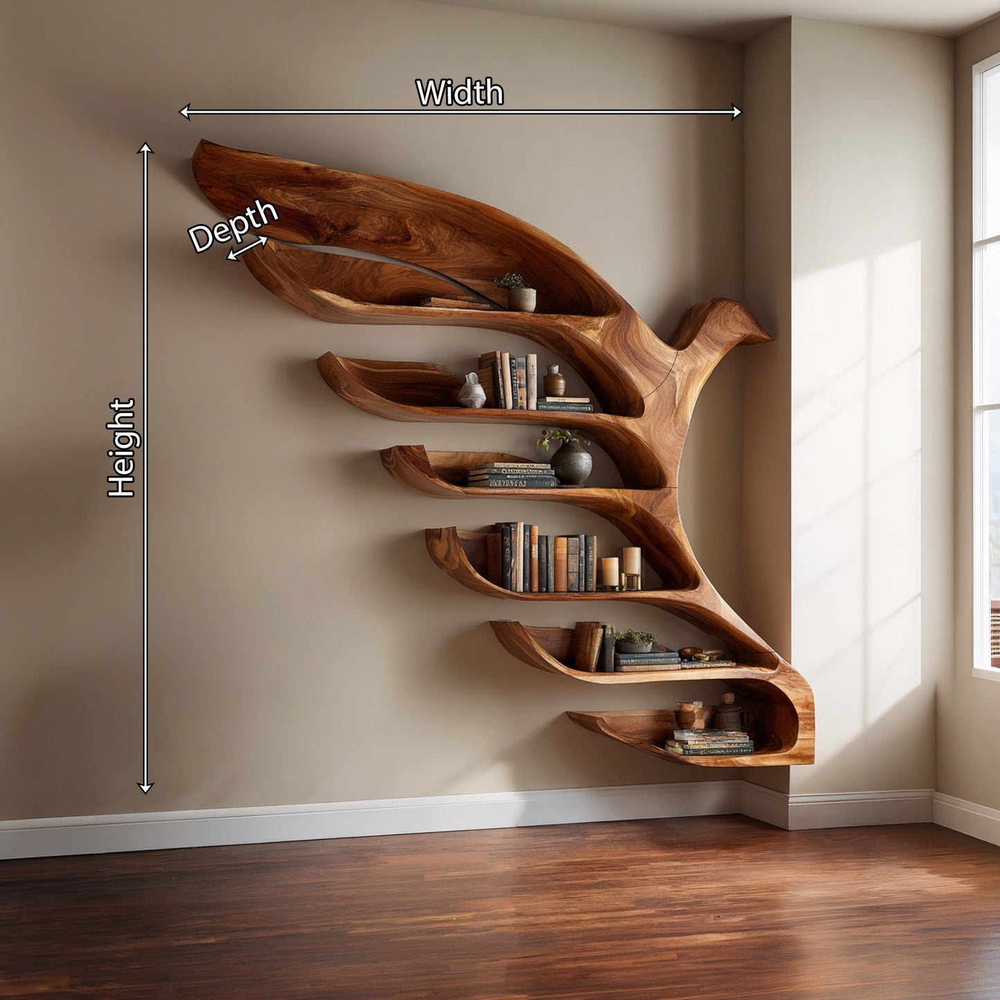 Bird Form Wood Wall Shelf With Open Display