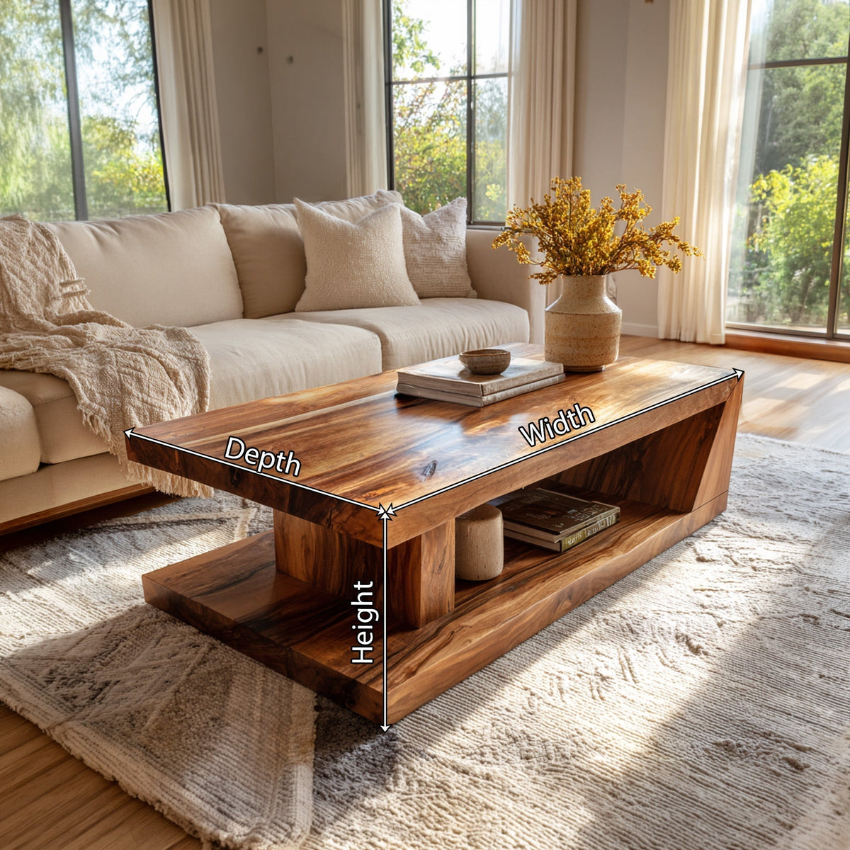 Solid Wood Coffee Table With Open Storage Shelf
