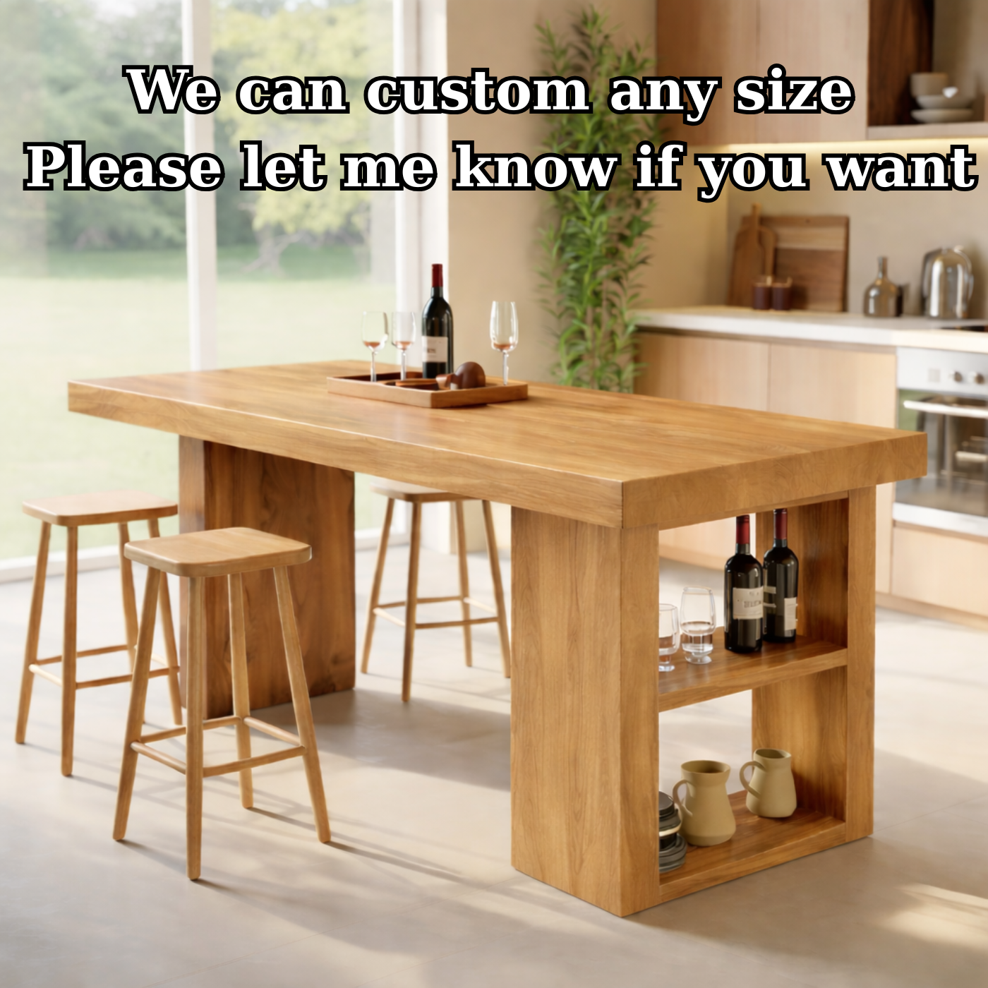 Modern Solid Wood Dining Table with Integrated Storage Shelf