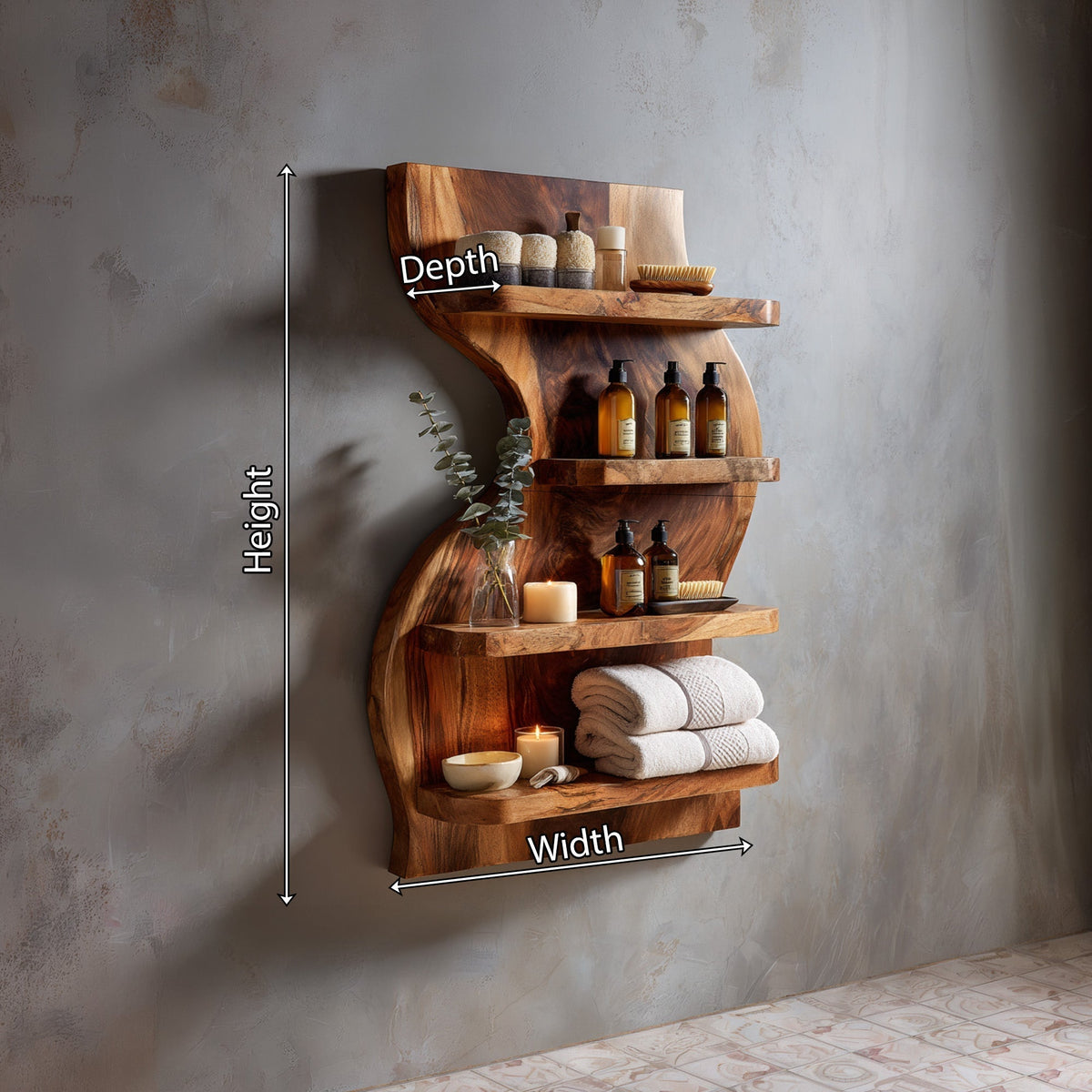 Vertical Wood Bathroom Wall Shelf With Open Storage