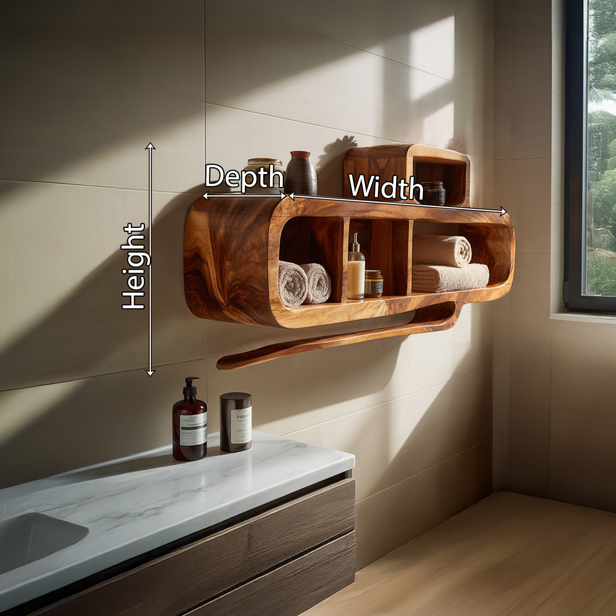 Vertical Wall Storage Shelf with Integrated Open Compartment Design