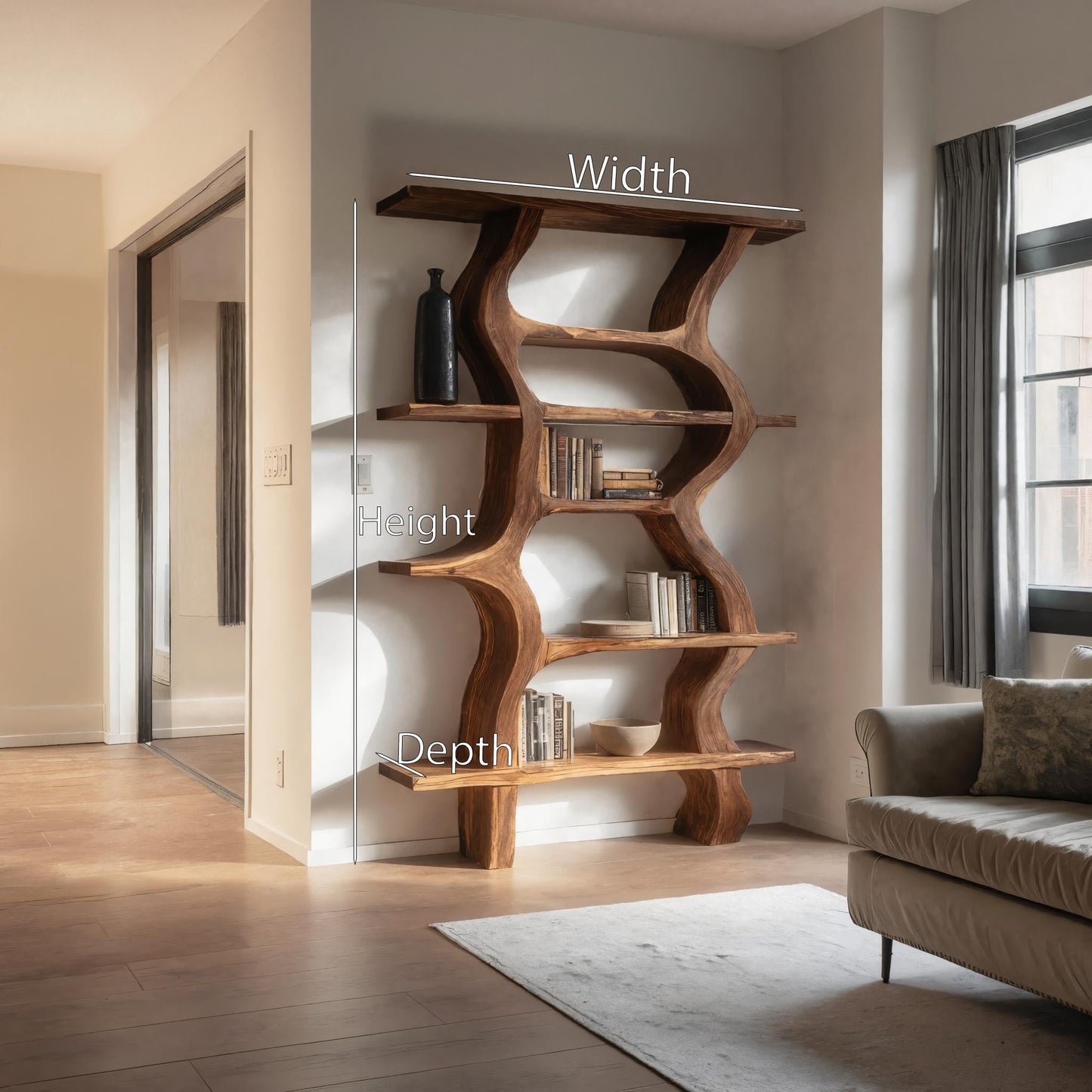 Modern Bookcase With Curved Open Shelf For Living Room Kitchnce