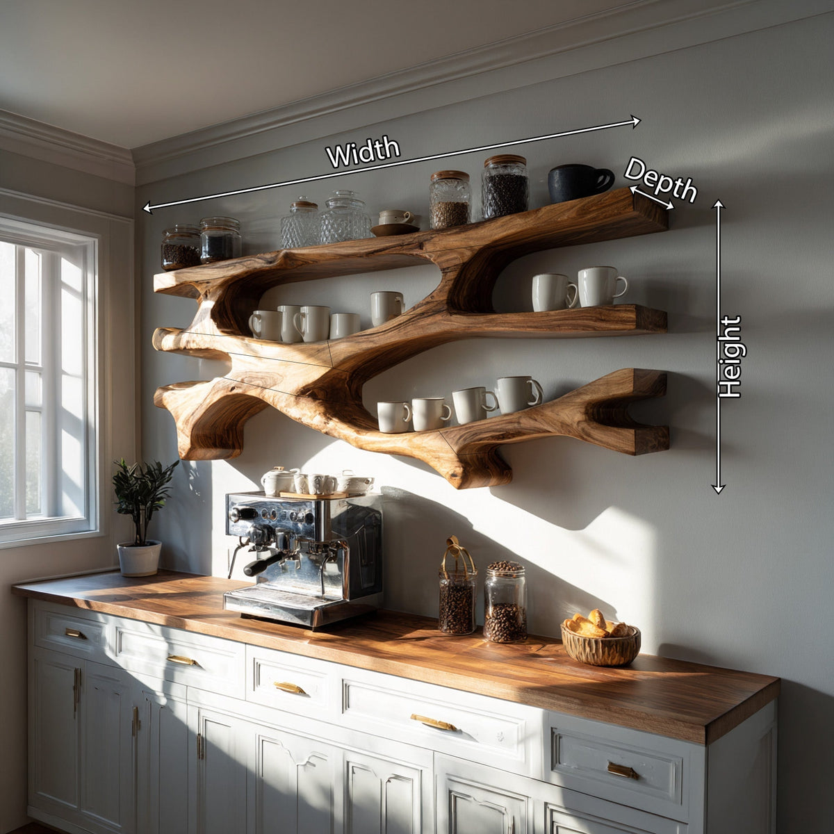 Organic Wood Dining Wall Shelf With Open Display