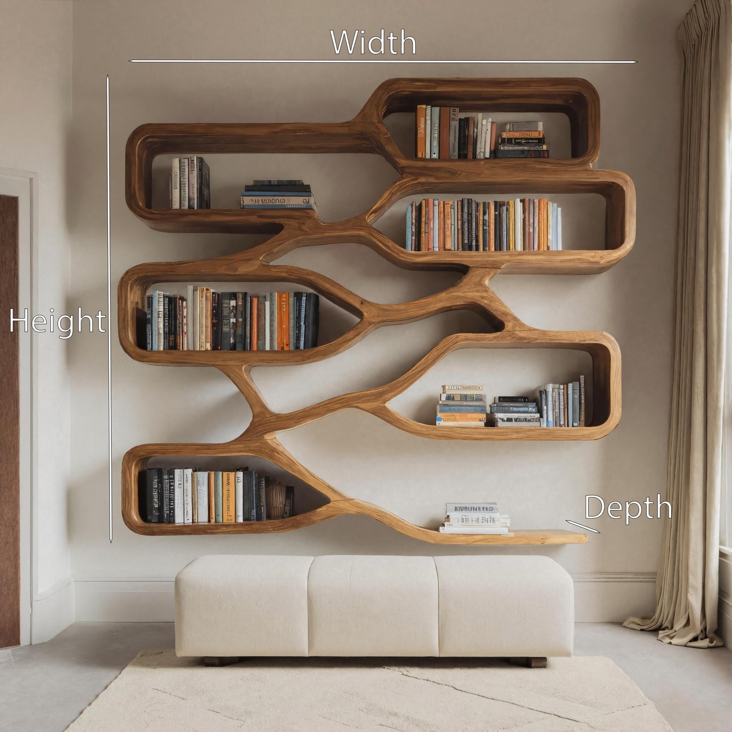 Modern Sculpted Bookcase For Living Room Kitchnce