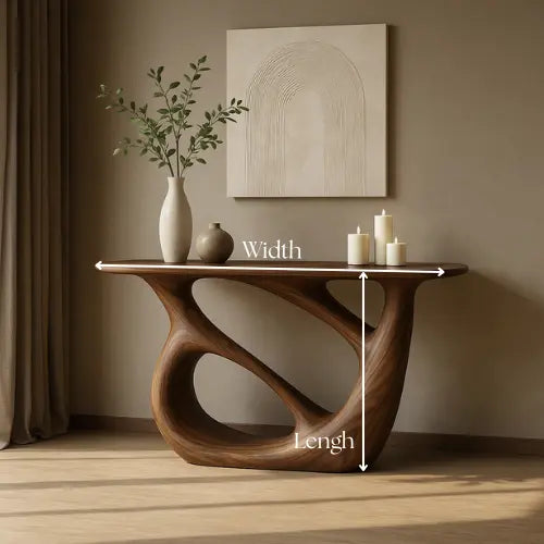 Handcrafted Solid Wood Continuum Console Table – Contemporary Organic Sculpture Kitchnce