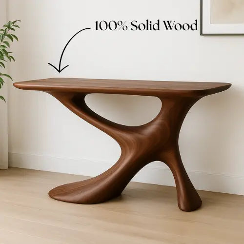 Handcrafted Solid Wood Wave Console Table – Contemporary Organic Form Kitchnce