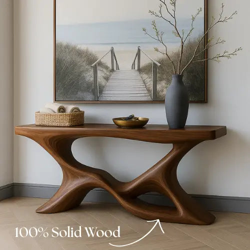 Handcrafted Solid Wood Shoreline Console Table – Modern Organic Sculpture Kitchnce