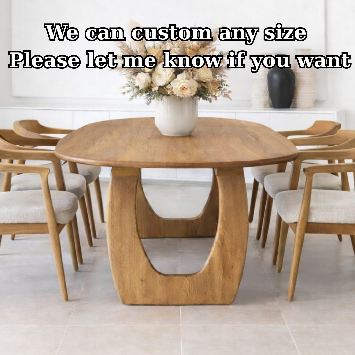 Solid Wood Oval Dining Table with U Shape Pedestal Base