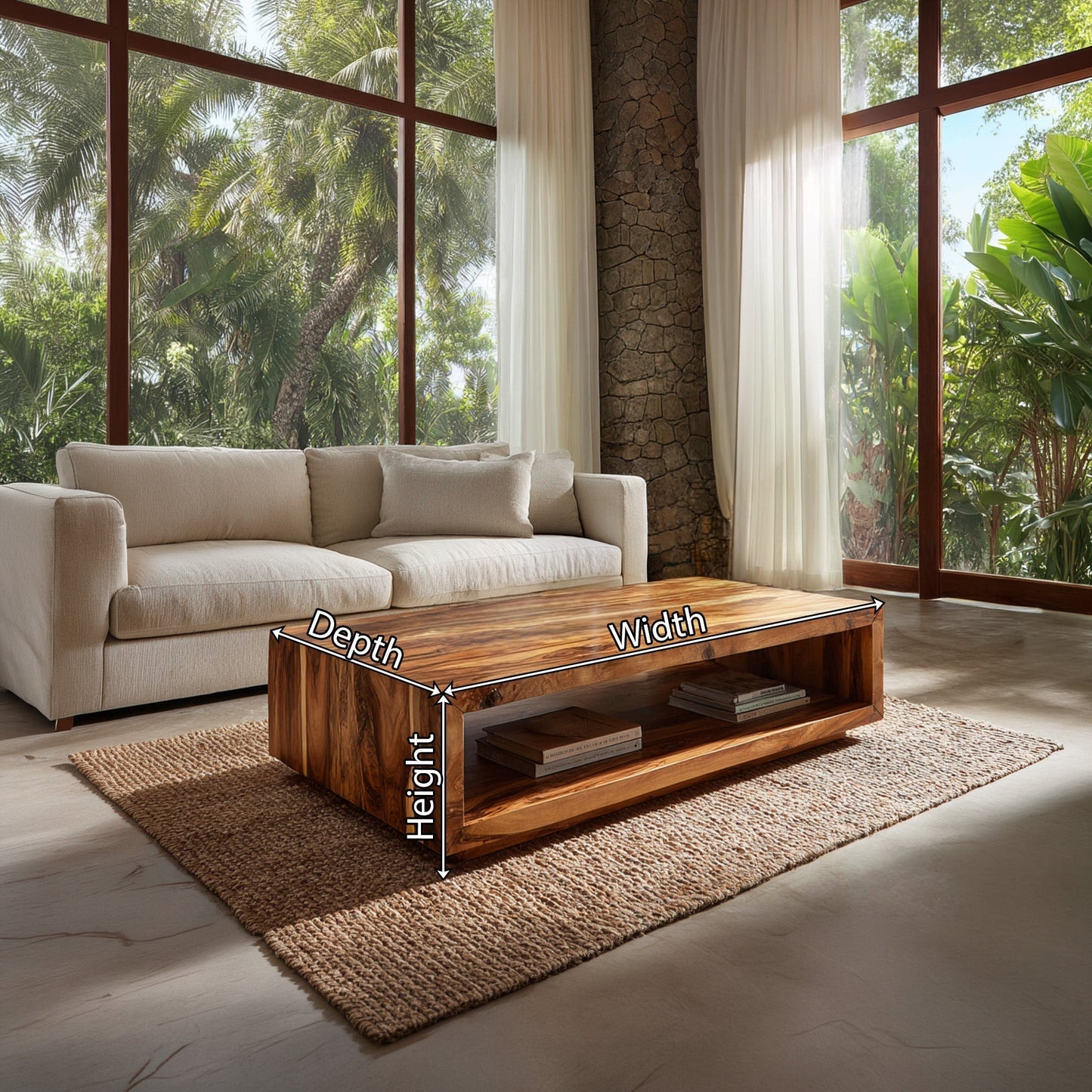 Minimalist Solid Wood Coffee Table With Open Shelf