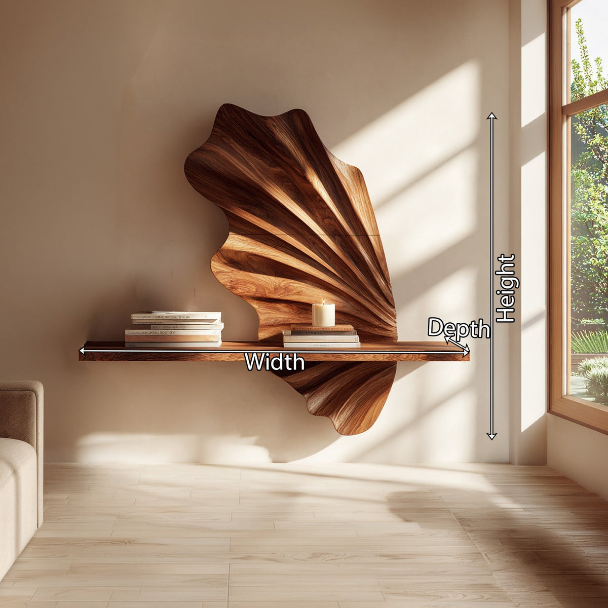 Leaf Sculptural Floating Wall Shelf in Natural Wood