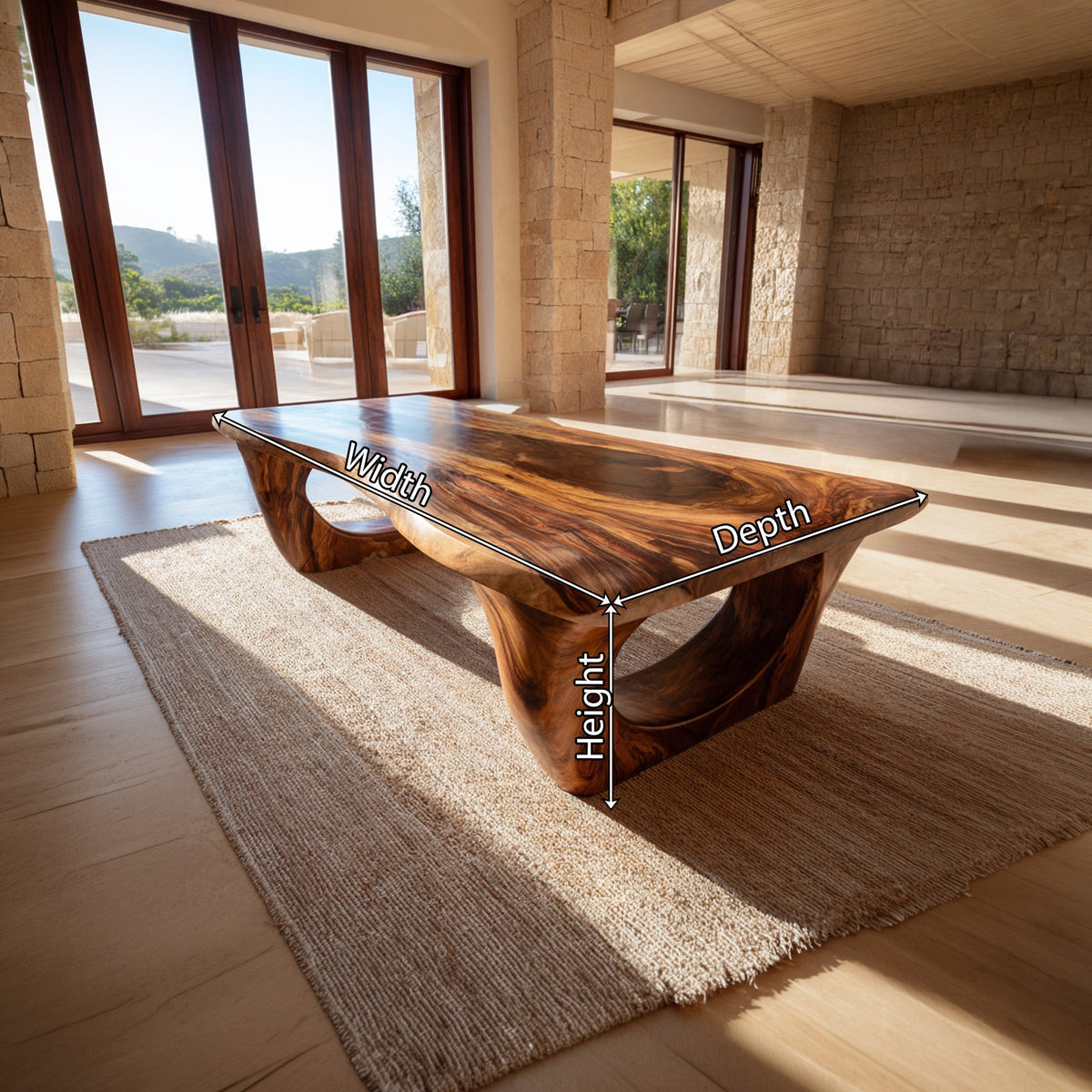 Live Edge Sculptural Coffee Table With Open Pedestal Base