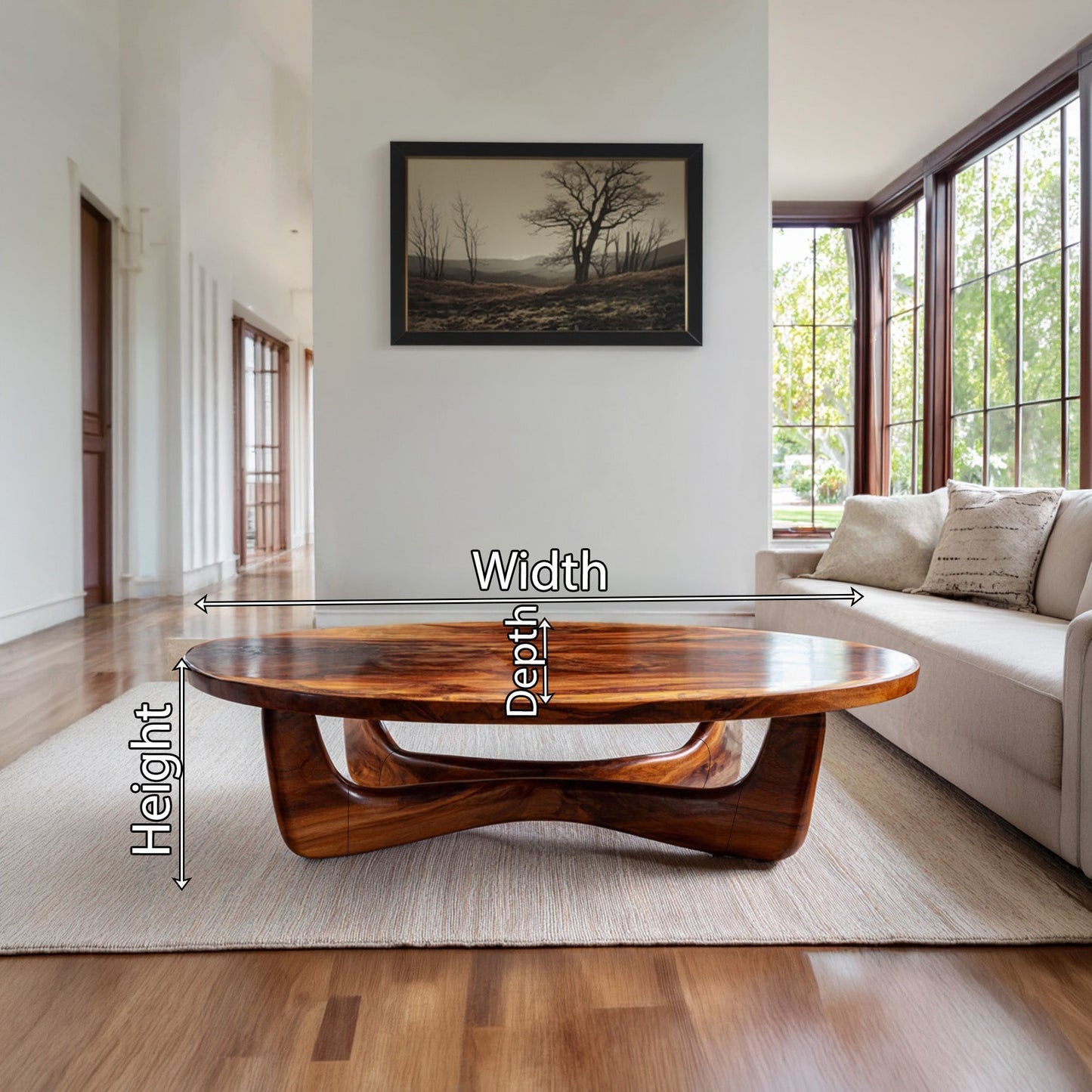 Organic Oval Coffee Table With Floating Sculptural Base