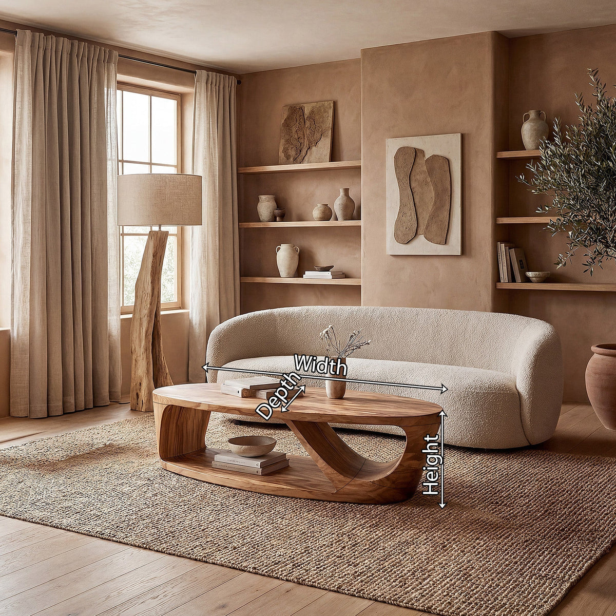 Sculptural Oval Coffee Table With Open Shelf Base