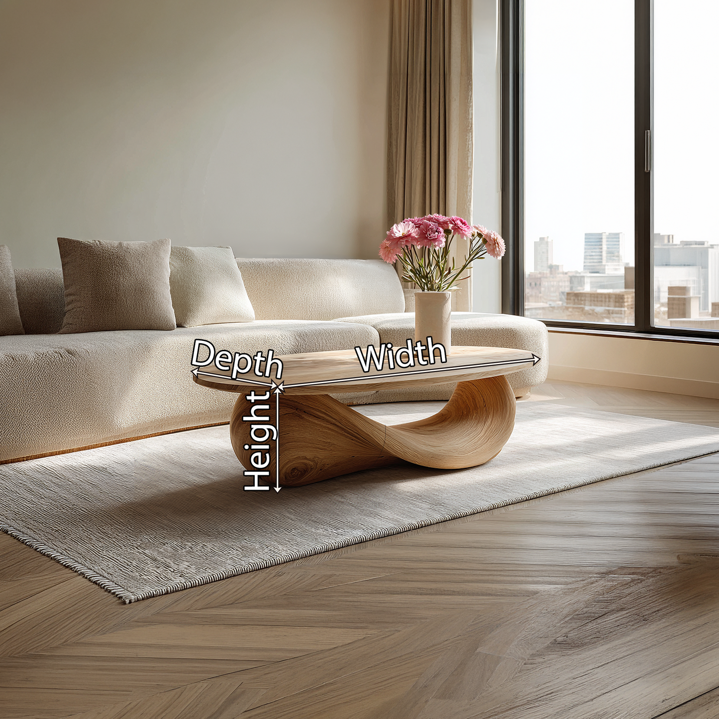 Organic Sculptural Coffee Table with Flowing Loop Base