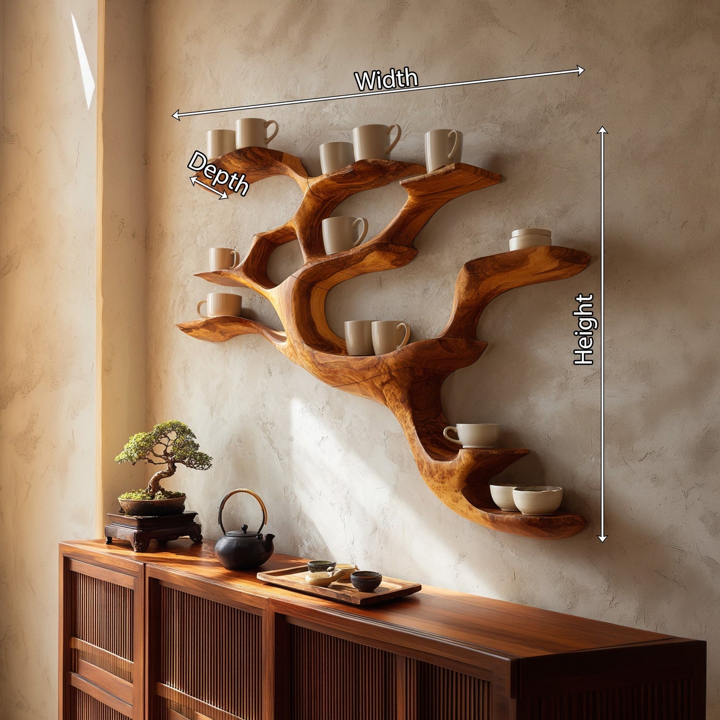 Branch Form Wood Bar Wall Shelf With Open Display
