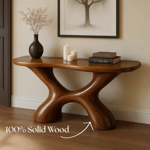 Handcrafted Solid Wood Fusion Console Table – Organic Modern Aesthetic Kitchnce