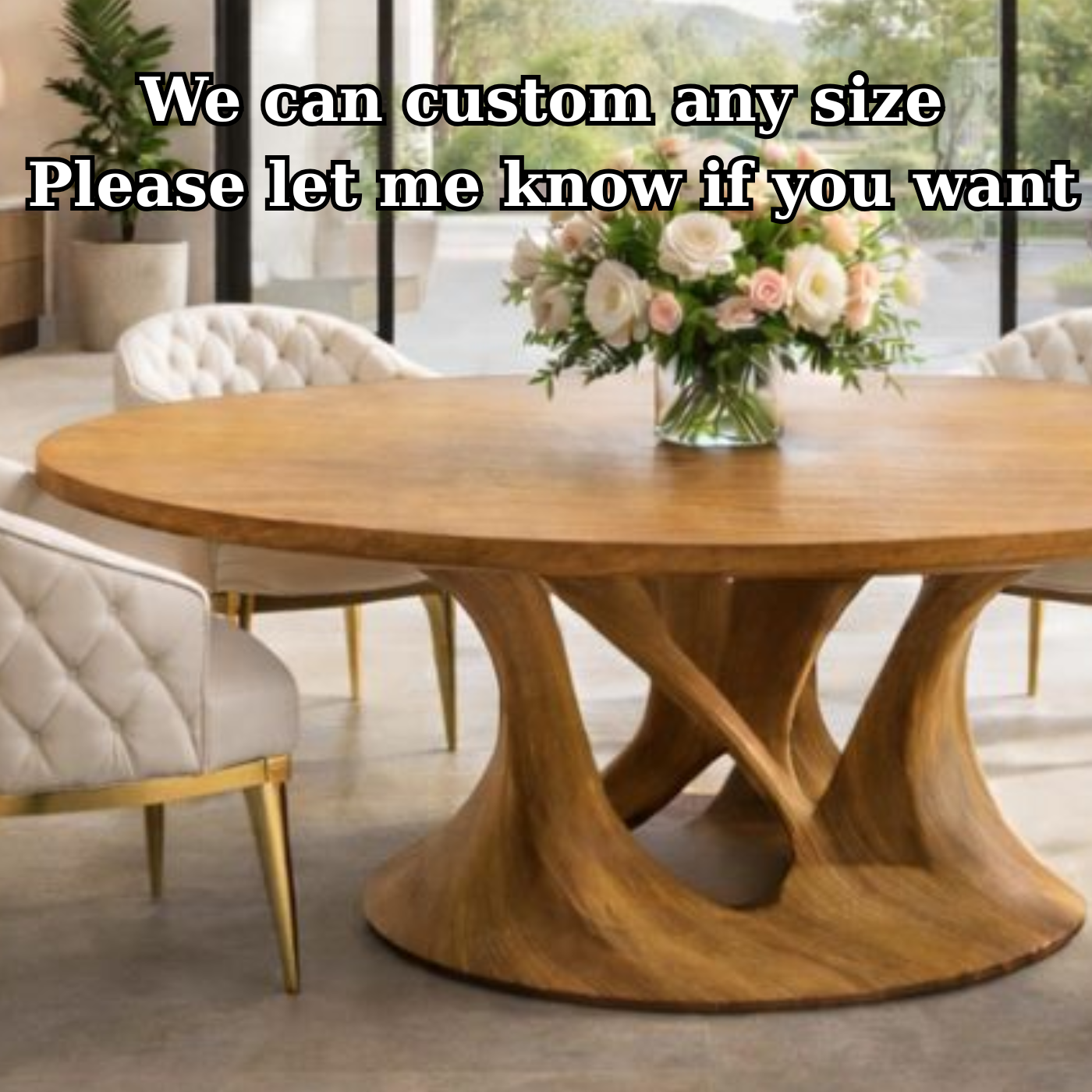 Modern Round Solid Wood Dining Table with Pedestal Base