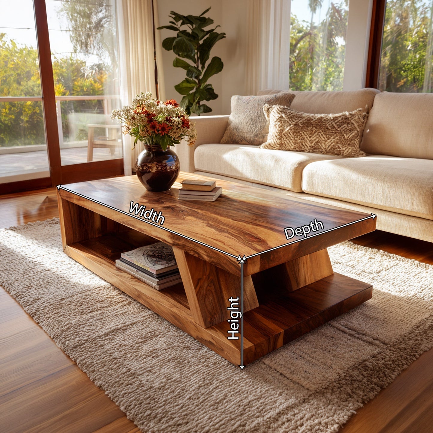 Modern Solid Wood Coffee Table With Open Shelf