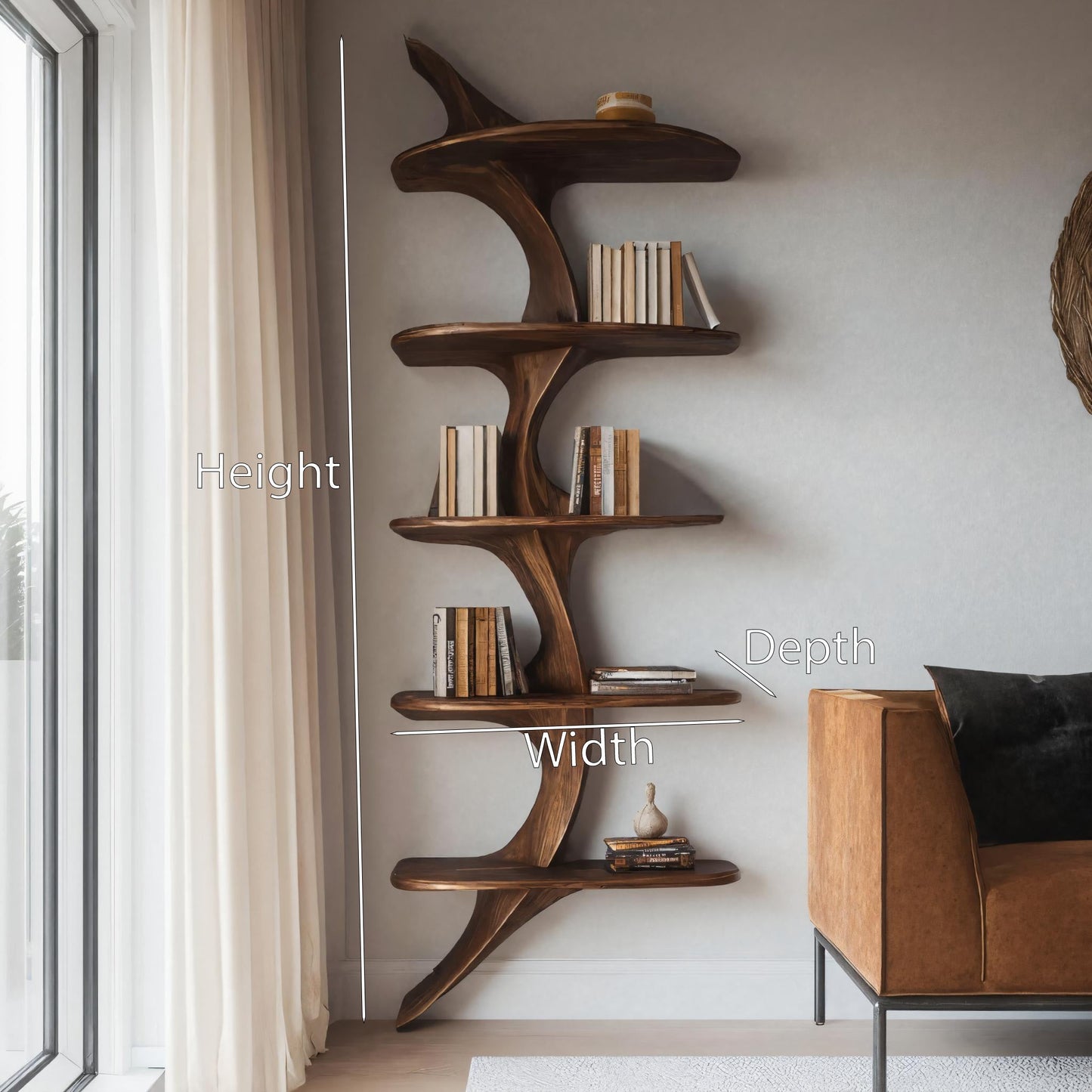 Artistic Curved Wall Bookshelf For Living Room Decor Kitchnce