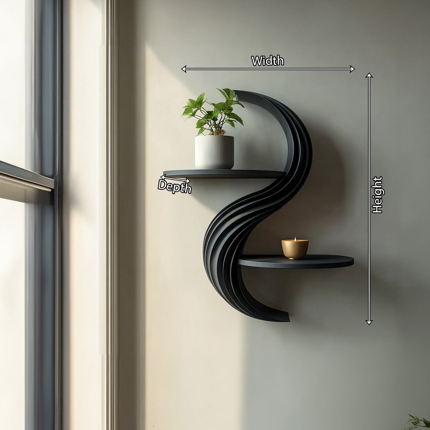 Curved Dual-Tier Floating Wall Shelf with Sculptural Form