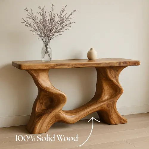 Handcrafted Solid Wood Waveform Console Table – Contemporary Organic Design Kitchnce