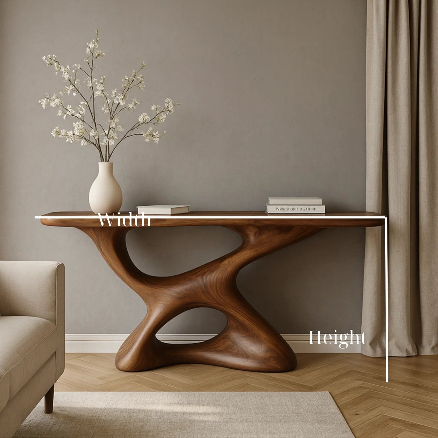 Handcrafted Solid Walnut Sculptural Console Table – Modern Organic Design Kitchnce