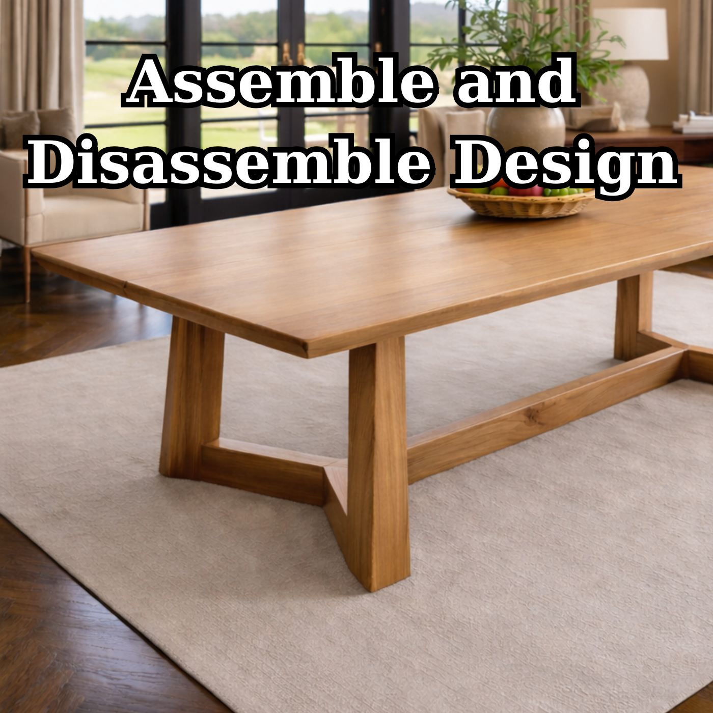 Solid Wood Dining Table Trestle Base Modern Style