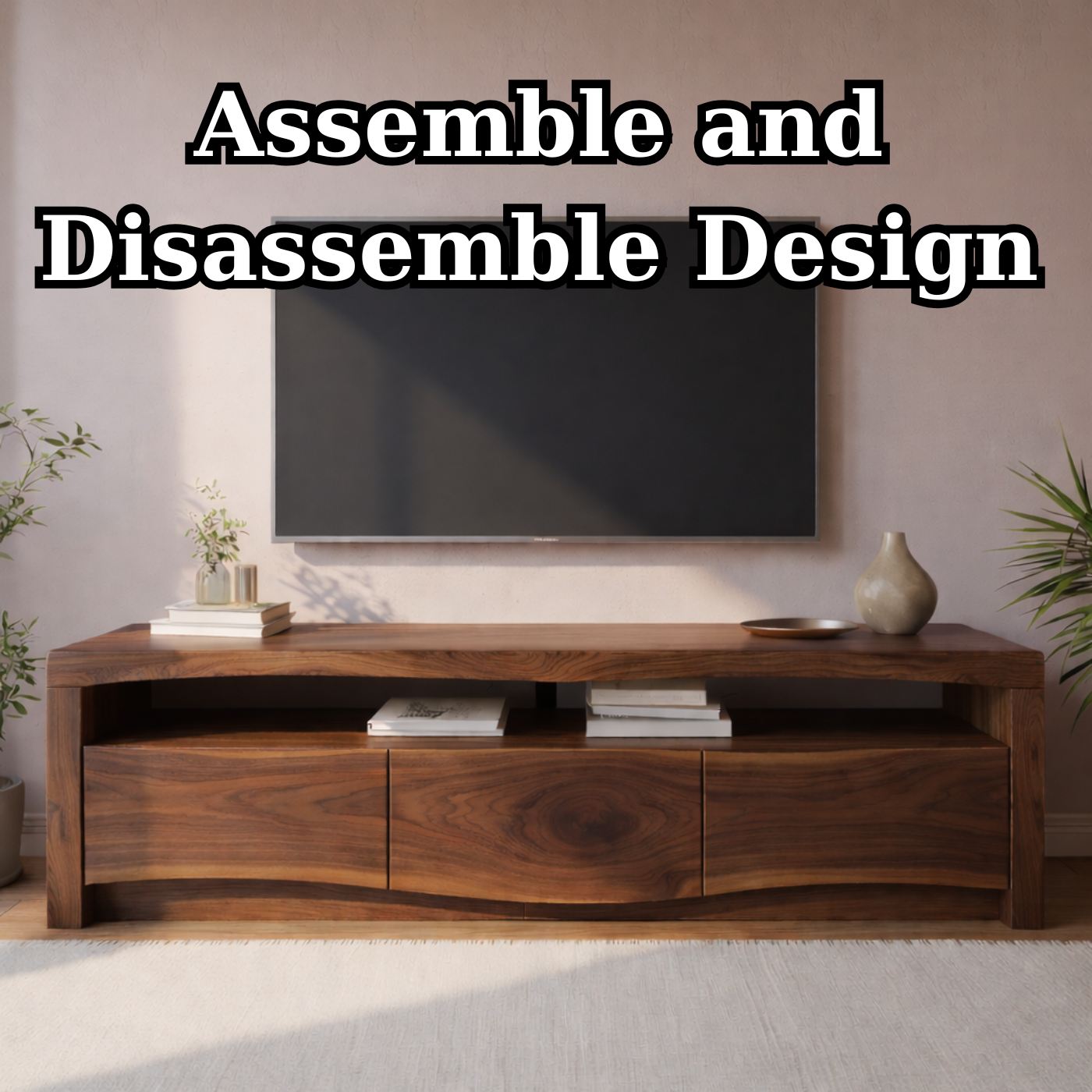Modern Solid Wood TV Stand with Live Edge Top – Walnut Media Console Cabinet