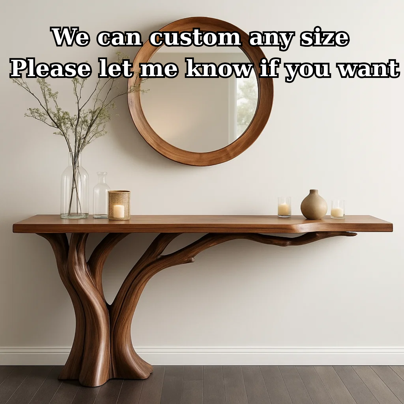 Handcrafted Solid Wood Entryway Console Table with Organic Branch Design Kitchnce