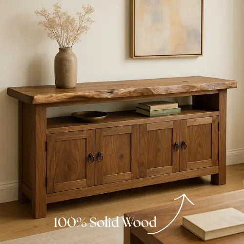 Handcrafted Solid Wood Live Edge Sideboard – Rustic Natural Finish Kitchnce