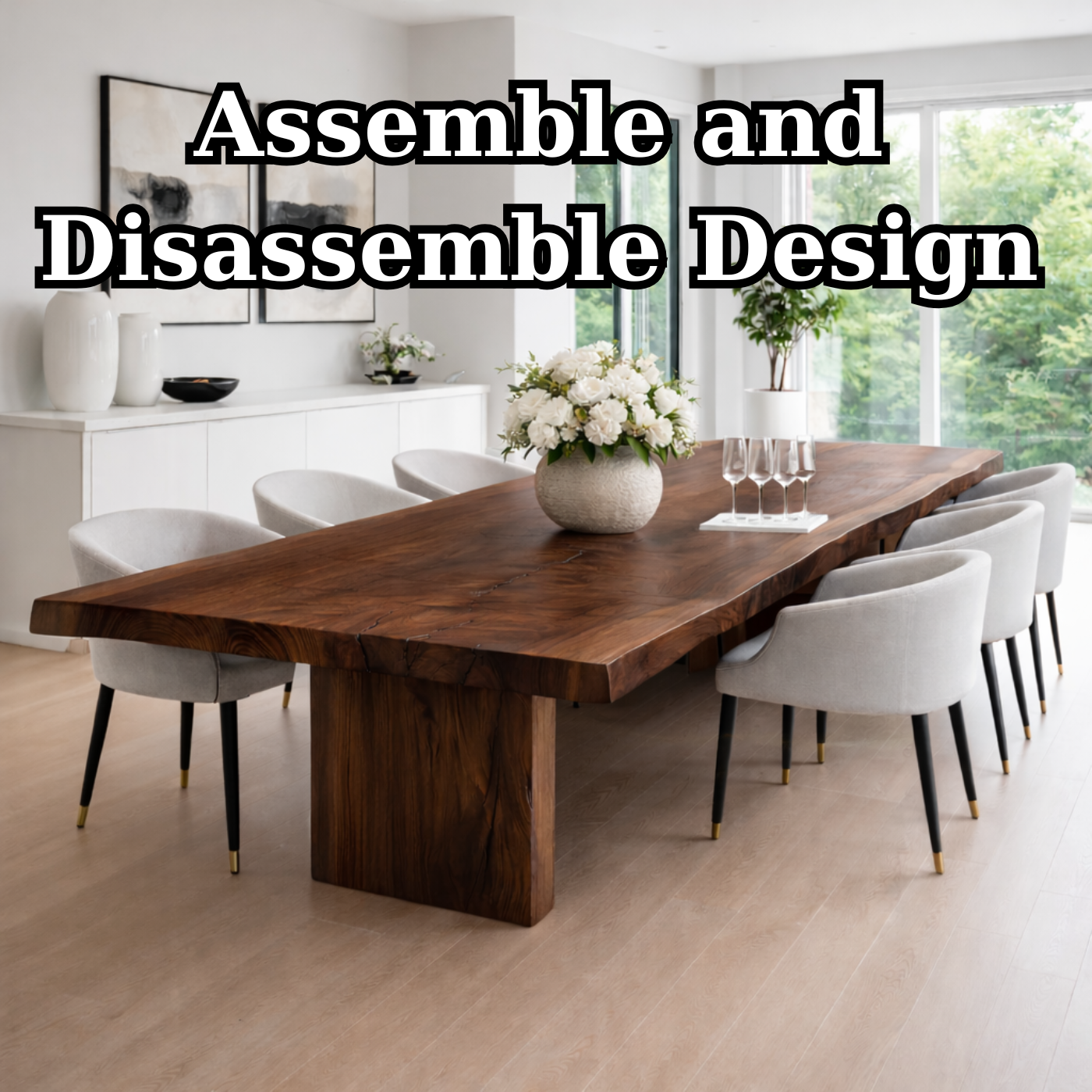 Solid Walnut Live Edge Dining Table with Sculptural Wood Base