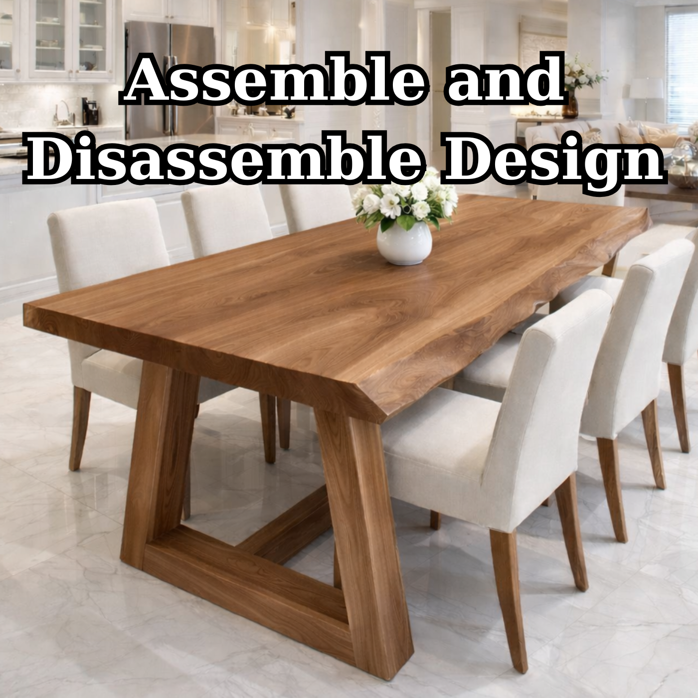 Handcrafted Solid Wood Live Edge Dining Table with Wooden Trestle Base