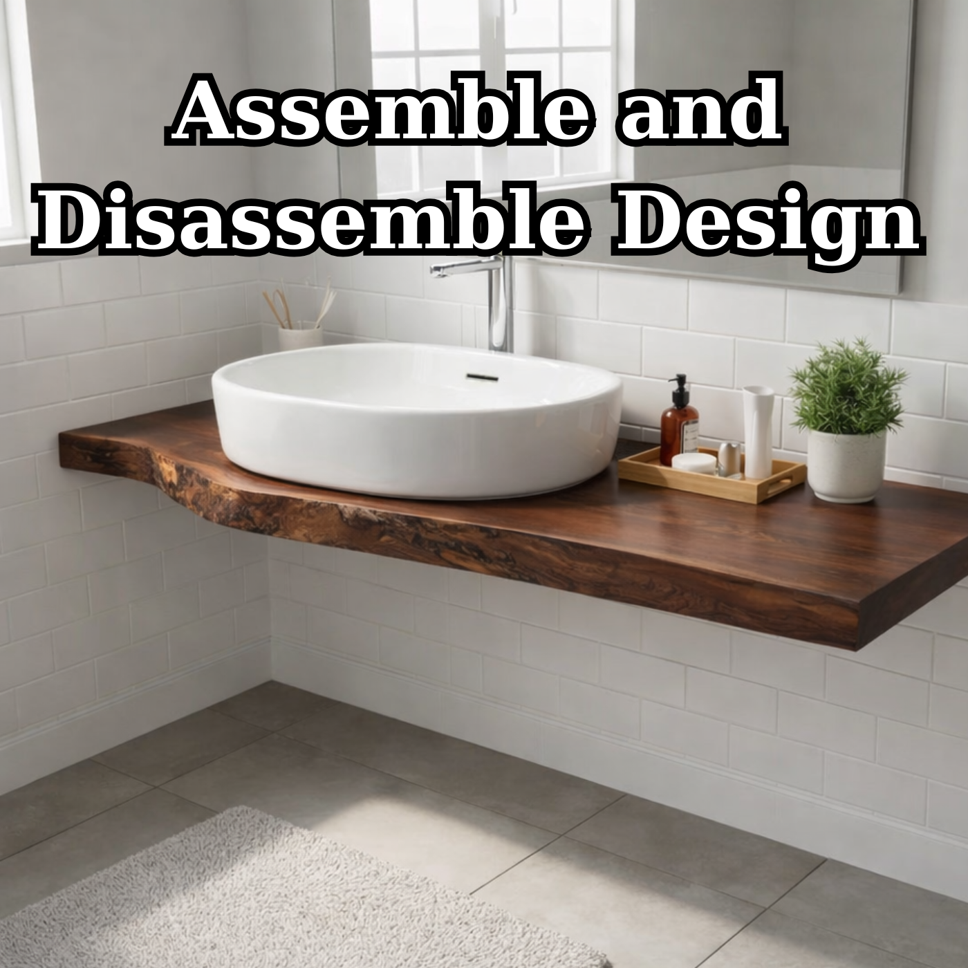 Floating Live Edge Walnut Bathroom Vanity Top for Morden Bathrooms
