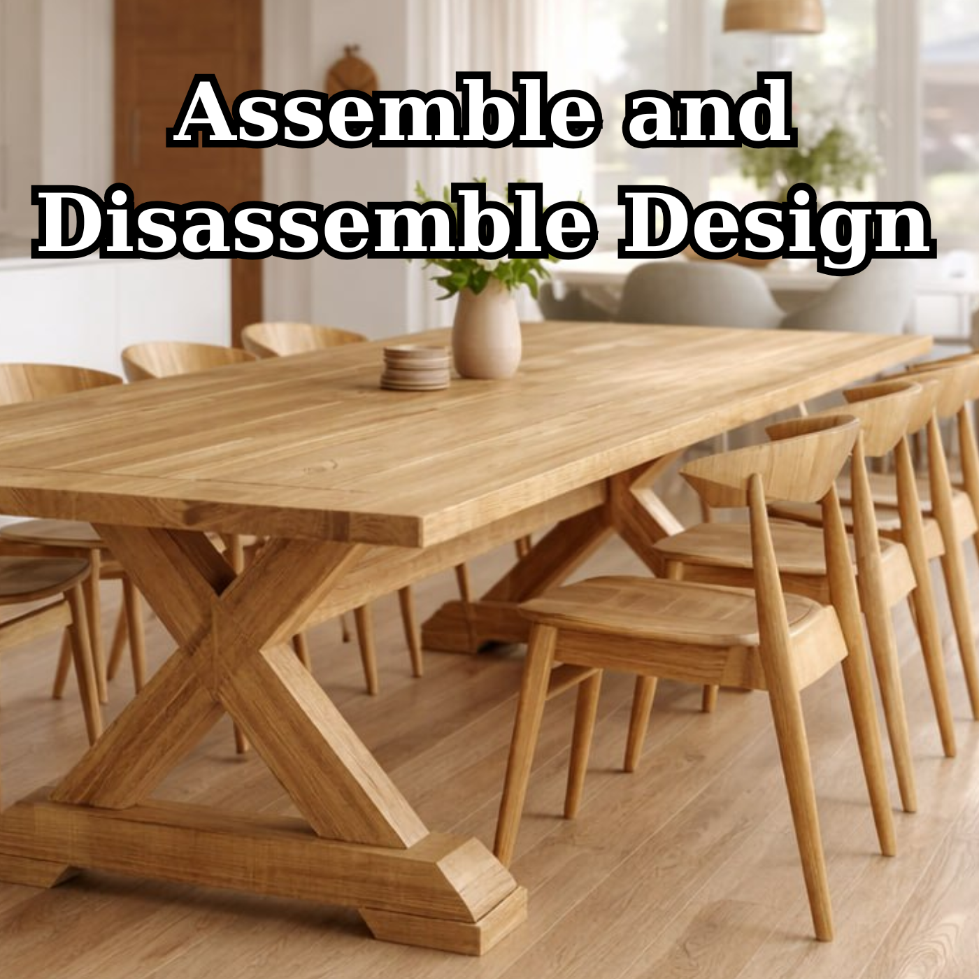 Handcrafted Solid Oak X Leg Dining Table Scandinavian Farmhouse Kitchen Table