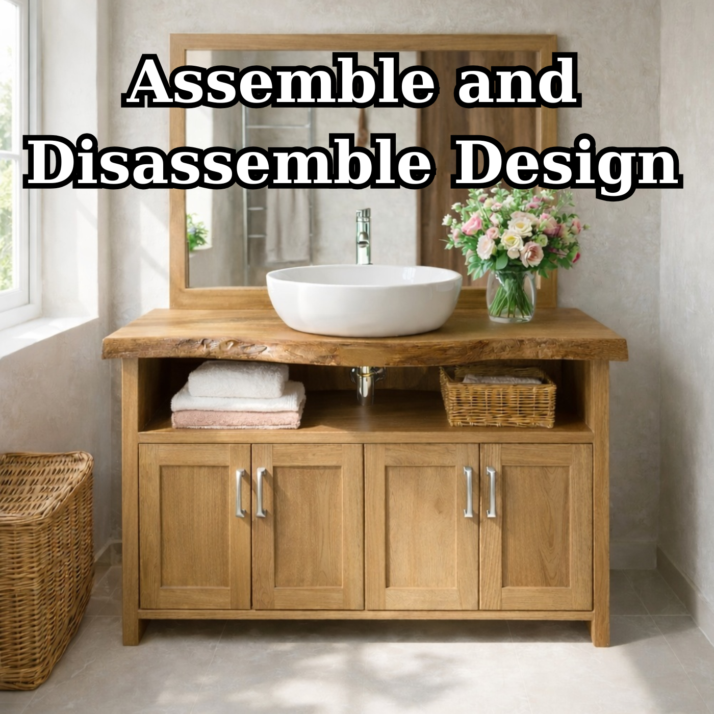 Live Edge Oak Bathroom Vanity with Storage for Bathroom Organization