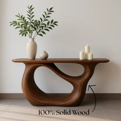 Handcrafted Solid Wood Tranquil Console Table – Contemporary Organic Design Kitchnce