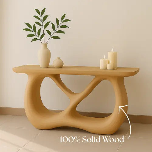 Handcrafted Solid Wood Flow Console Table – Modern Light Oak Design Kitchnce