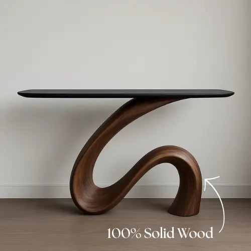 Handcrafted Solid Wood Waveform Console Table – Modern Sculptural Elegance Kitchnce