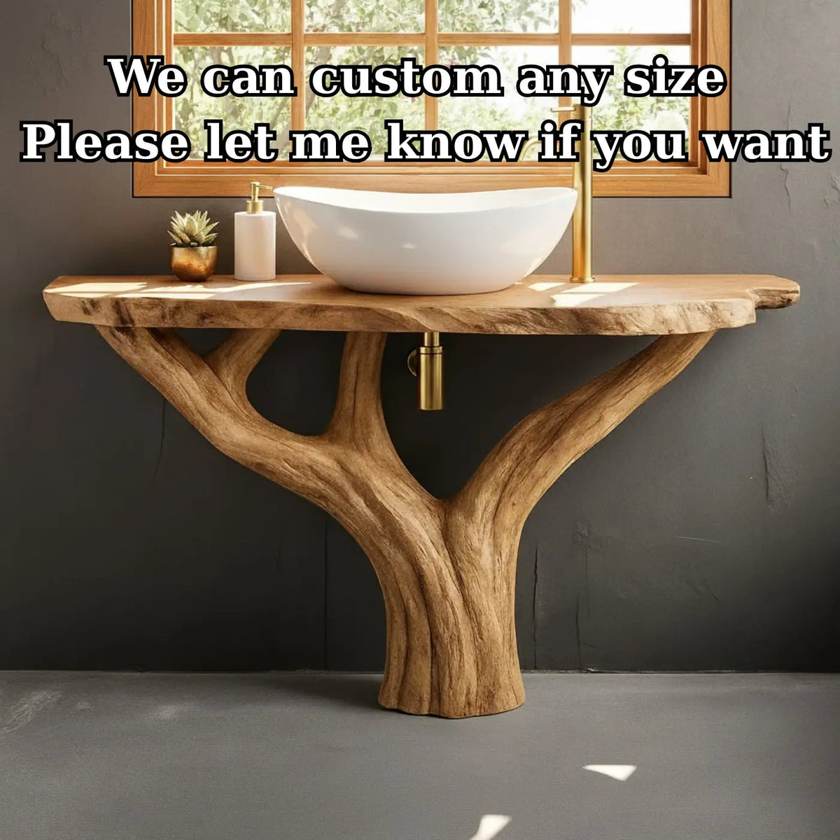 Handcrafted Solid Wood Bathroom Vanity - Unique Live Edge Tree Root Console Kitchnce