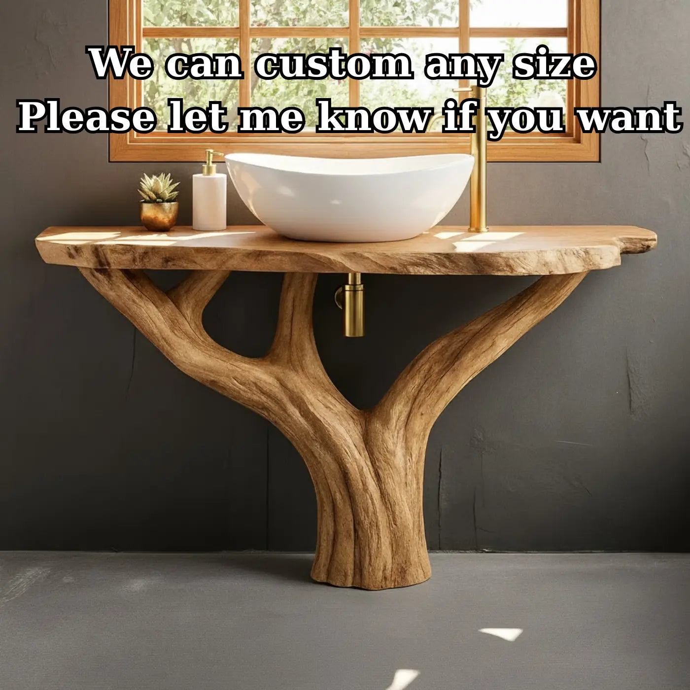 Handcrafted Solid Wood Bathroom Vanity - Unique Live Edge Tree Root Console Kitchnce