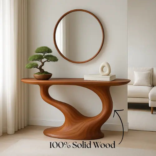 Handcrafted Solid Wood Zenflow Console Table – Modern Organic Form Kitchnce