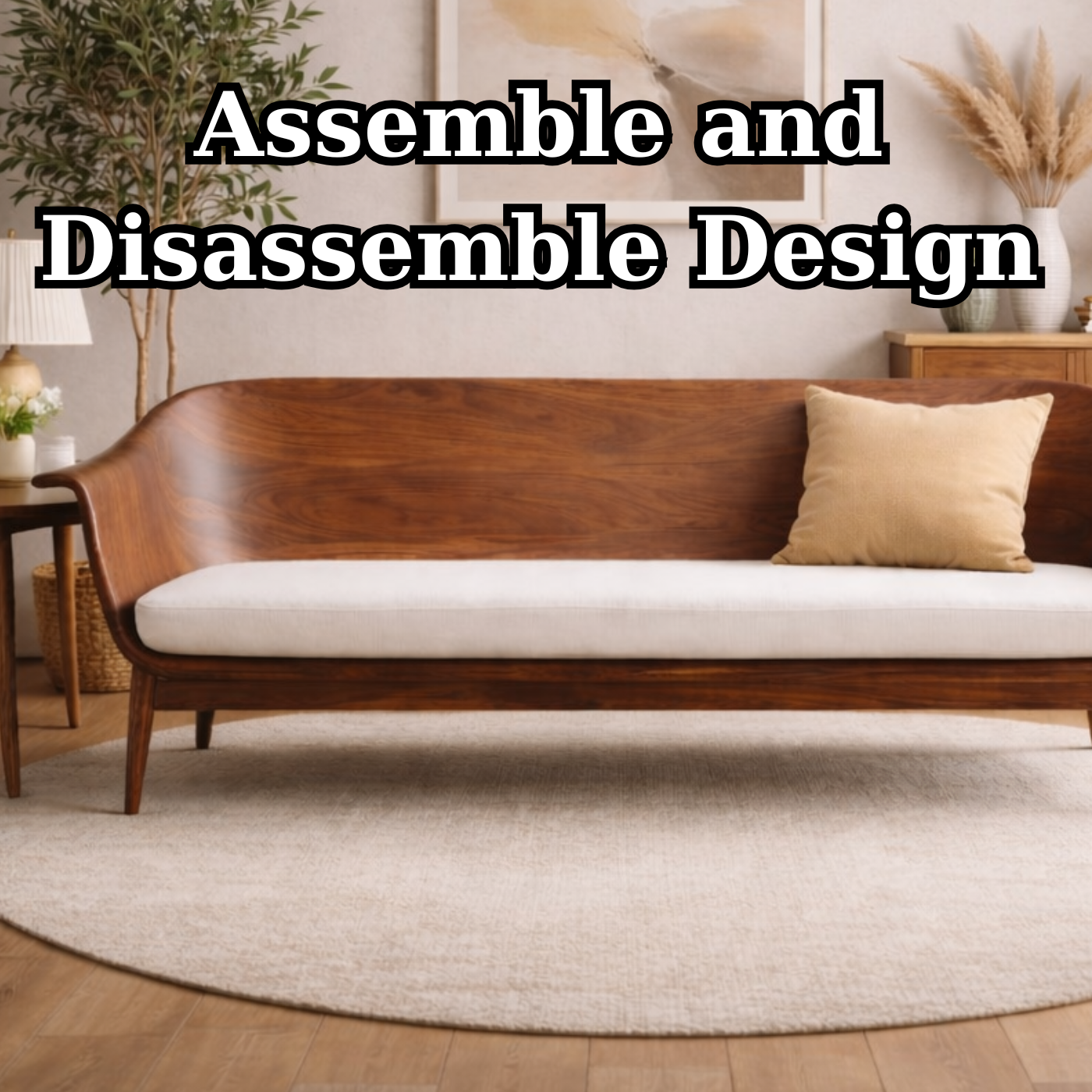 Handcrafted Mid-Century Solid Wood Statement Sofa