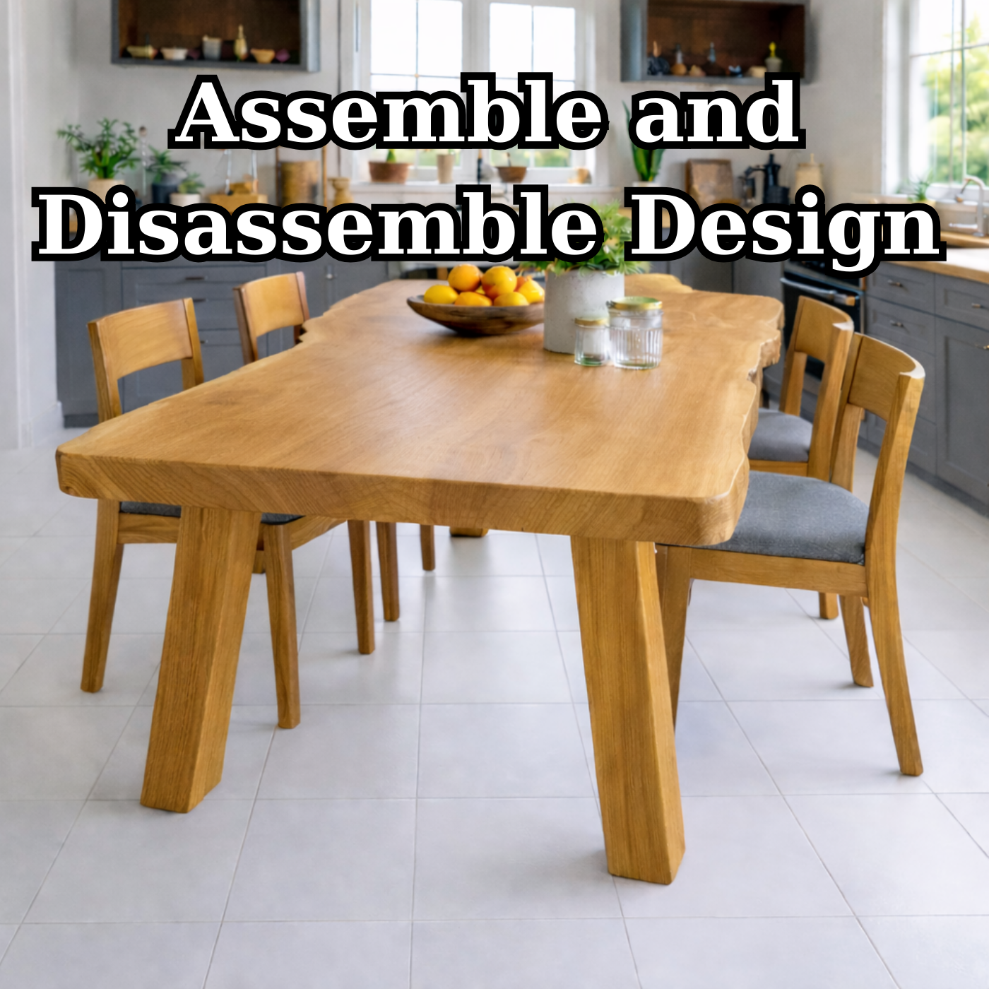 Handcrafted Solid Wood Dining Table with Natural Wood Top Rustic Kitchen Table