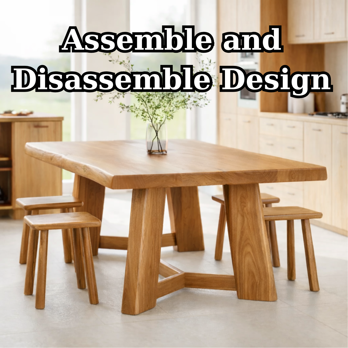 Organic Solid Wood Dining Table with Sculptural Base Modern Kitchen Table