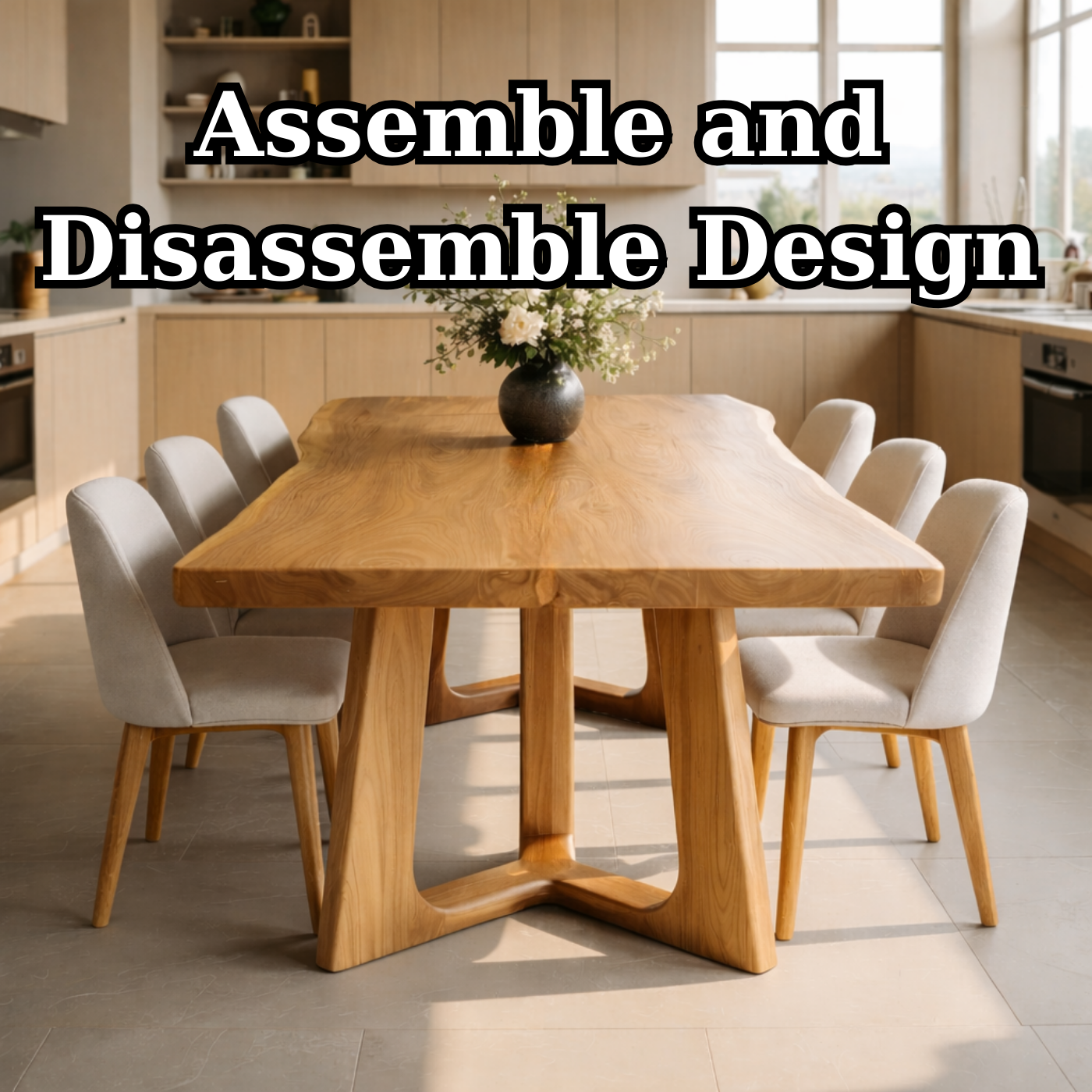 Organic Solid Wood Dining Table with Sculptural Pedestal Base