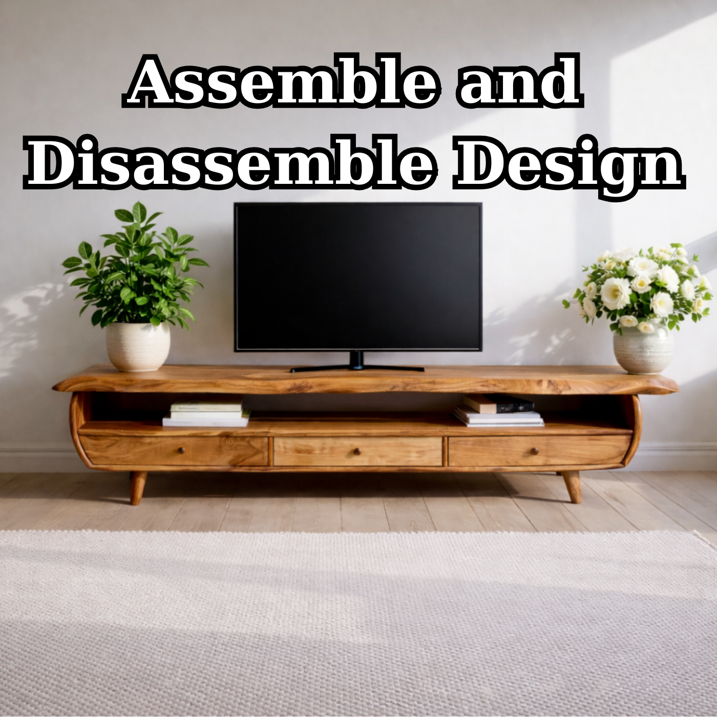 Solid Wood TV Stand for Living Room with Storage Drawers